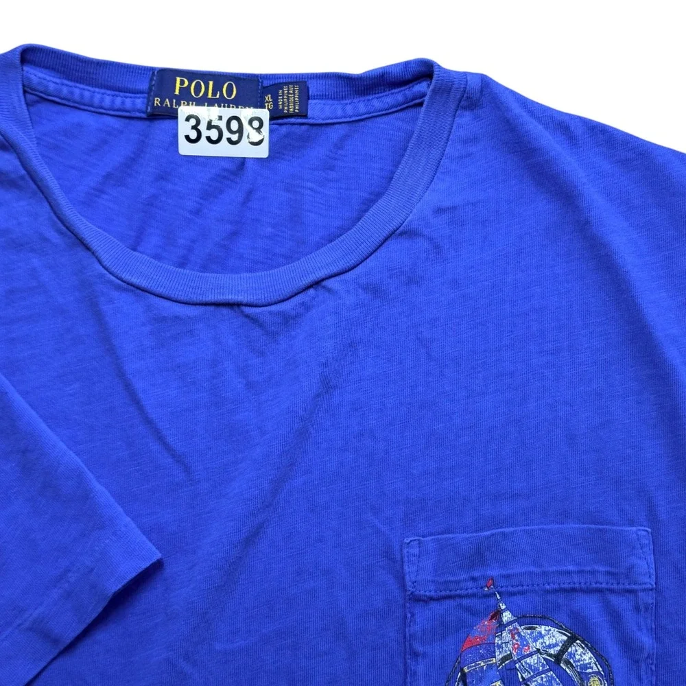 Polo Ralph Lauren T-Shirt Men XL Royal Blue Nautical Graphic Pocket Cotton Beach